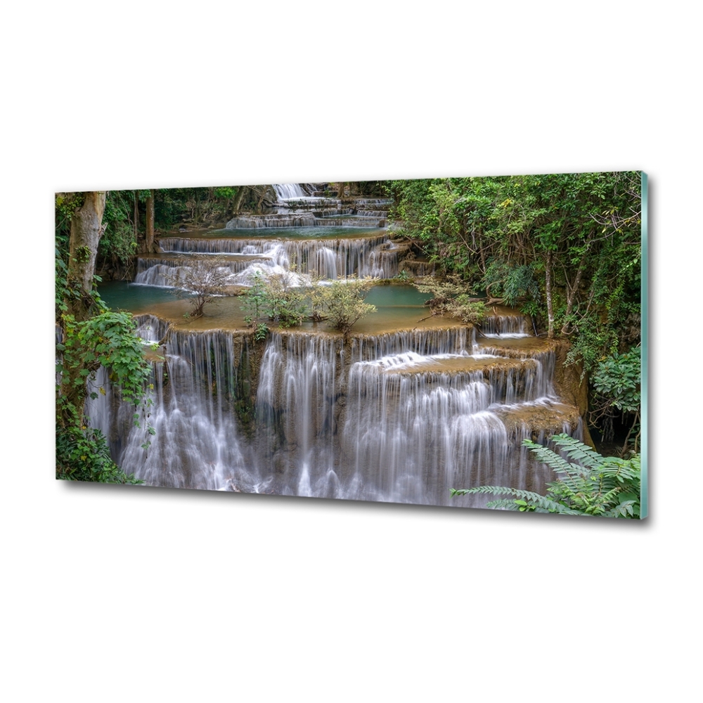 Tableau imprimé sur verre Cascade dans la forêt