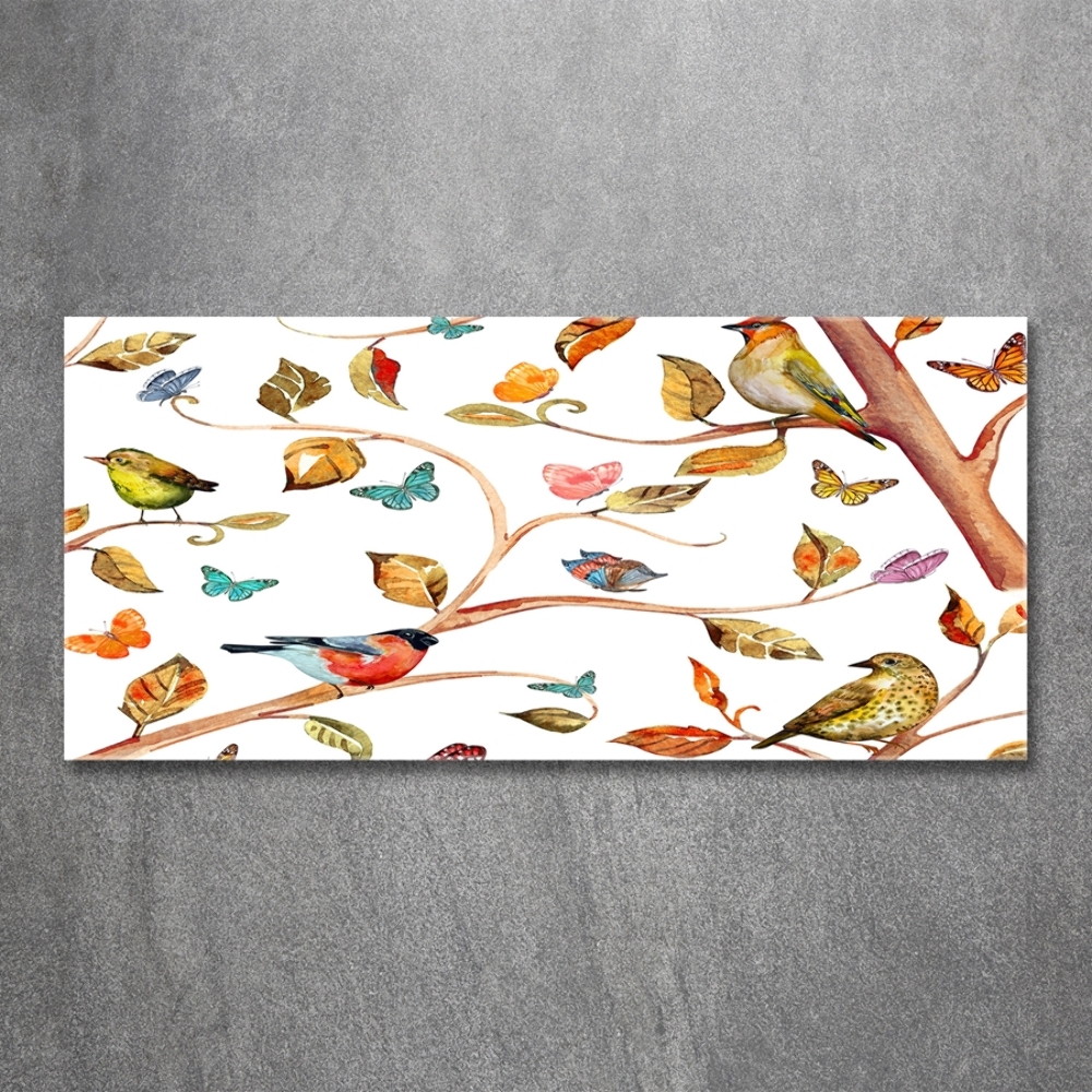 Tableau verre imprimé Oiseaux et papillons