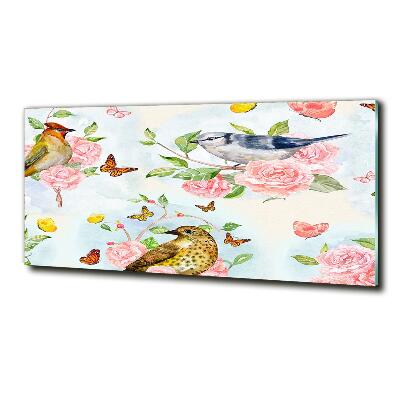 Tableau en verre Oiseaux et roses