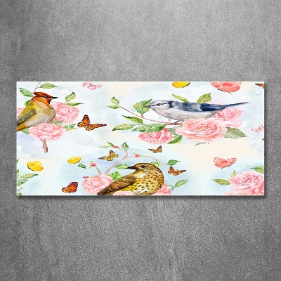 Tableau en verre Oiseaux et roses