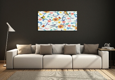 Tableau imprimé sur verre Fleurs et oiseaux