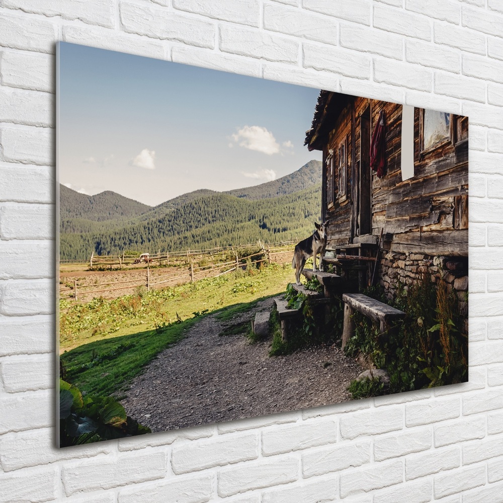 Tableau sur verre Maison en bois montagne