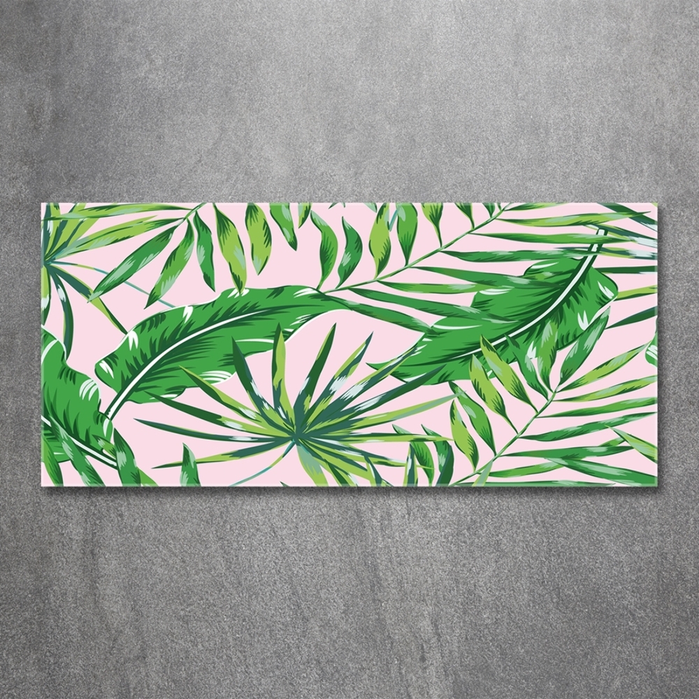 Tableau en verre Feuilles tropicales fond rose