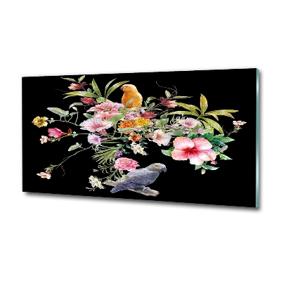 Tableau verre imprimé Fleurs et oiseaux