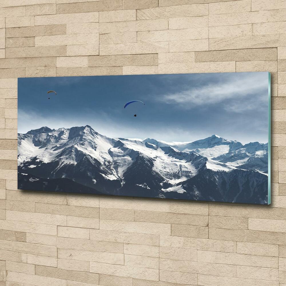 Tableau imprimé sur verre Parapente Alpes