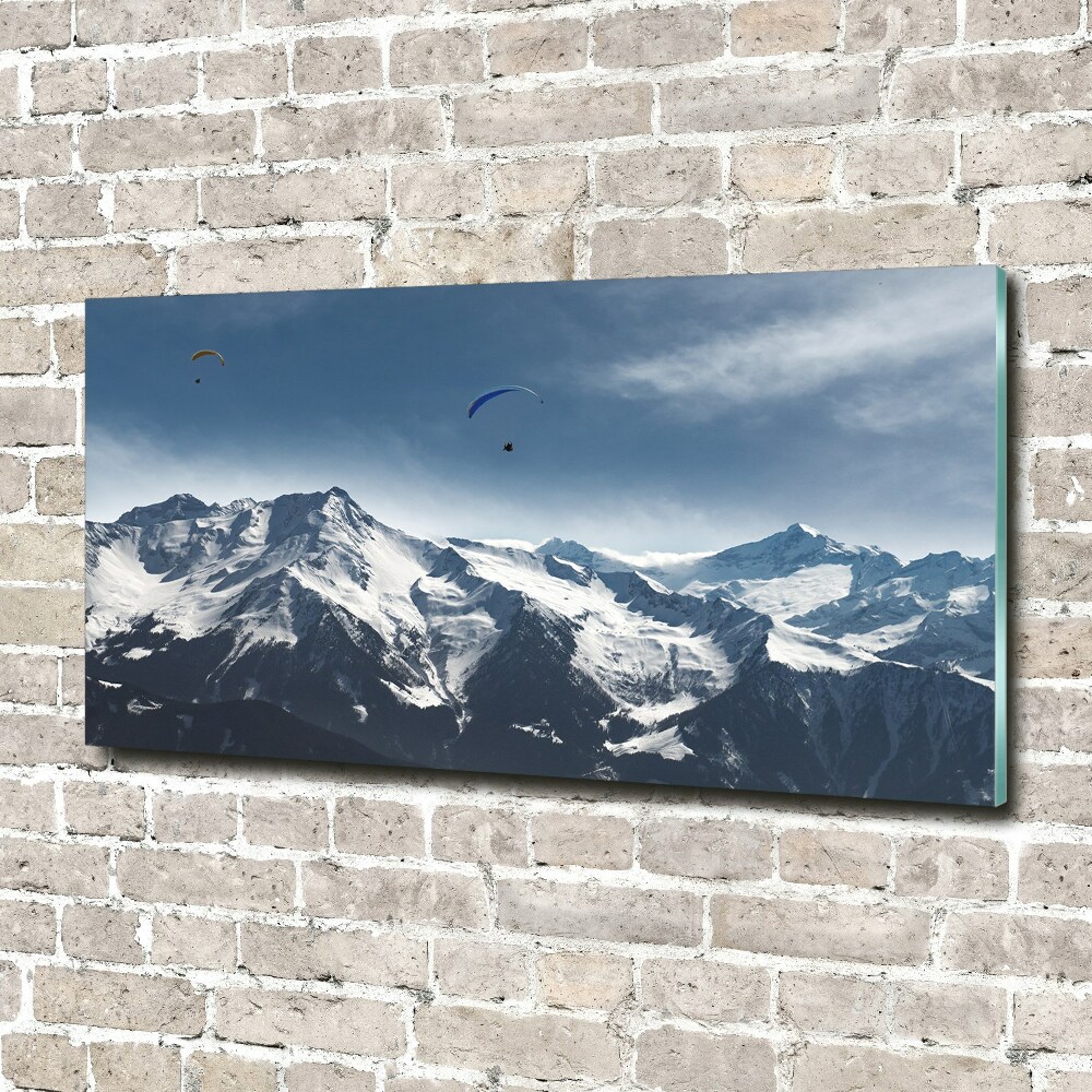 Tableau imprimé sur verre Parapente Alpes