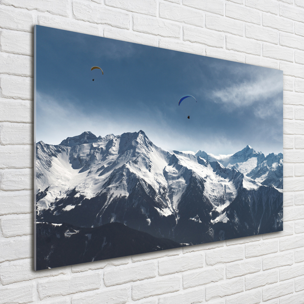 Tableau imprimé sur verre Parapente Alpes