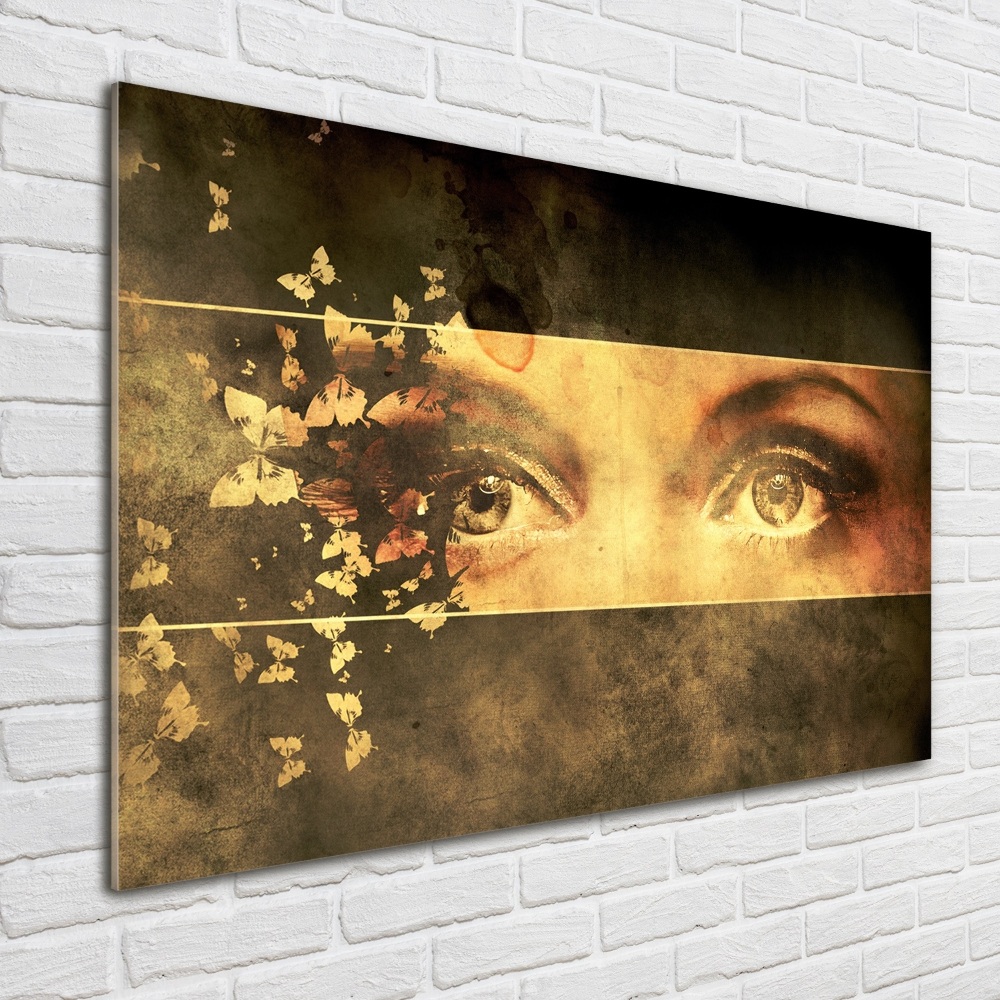 Tableau en verre Yeux et papillons