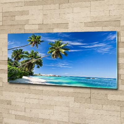 Tableau sur verre Plage tropicale palmiers ciel