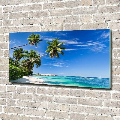 Tableau sur verre Plage tropicale palmiers ciel