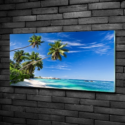 Tableau sur verre Plage tropicale palmiers ciel