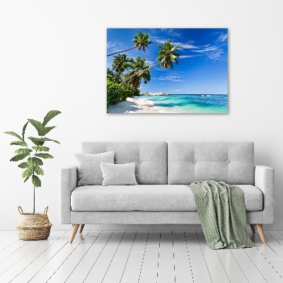 Tableau sur verre Plage tropicale palmiers ciel