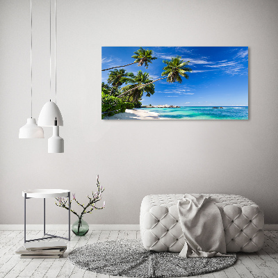 Tableau sur verre Plage tropicale palmiers ciel