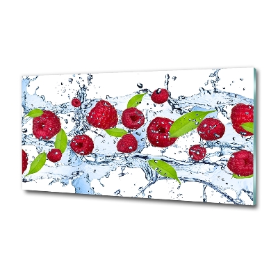 Tableau photo sur verre Framboises et eau