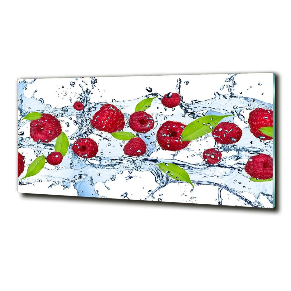 Tableau photo sur verre Framboises et eau