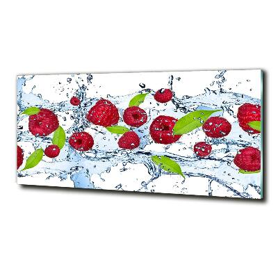 Tableau photo sur verre Framboises et eau