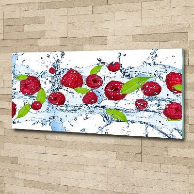 Tableau photo sur verre Framboises et eau