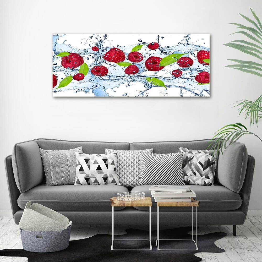 Tableau photo sur verre Framboises et eau