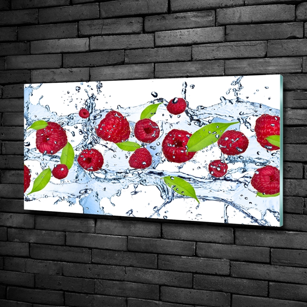 Tableau photo sur verre Framboises et eau