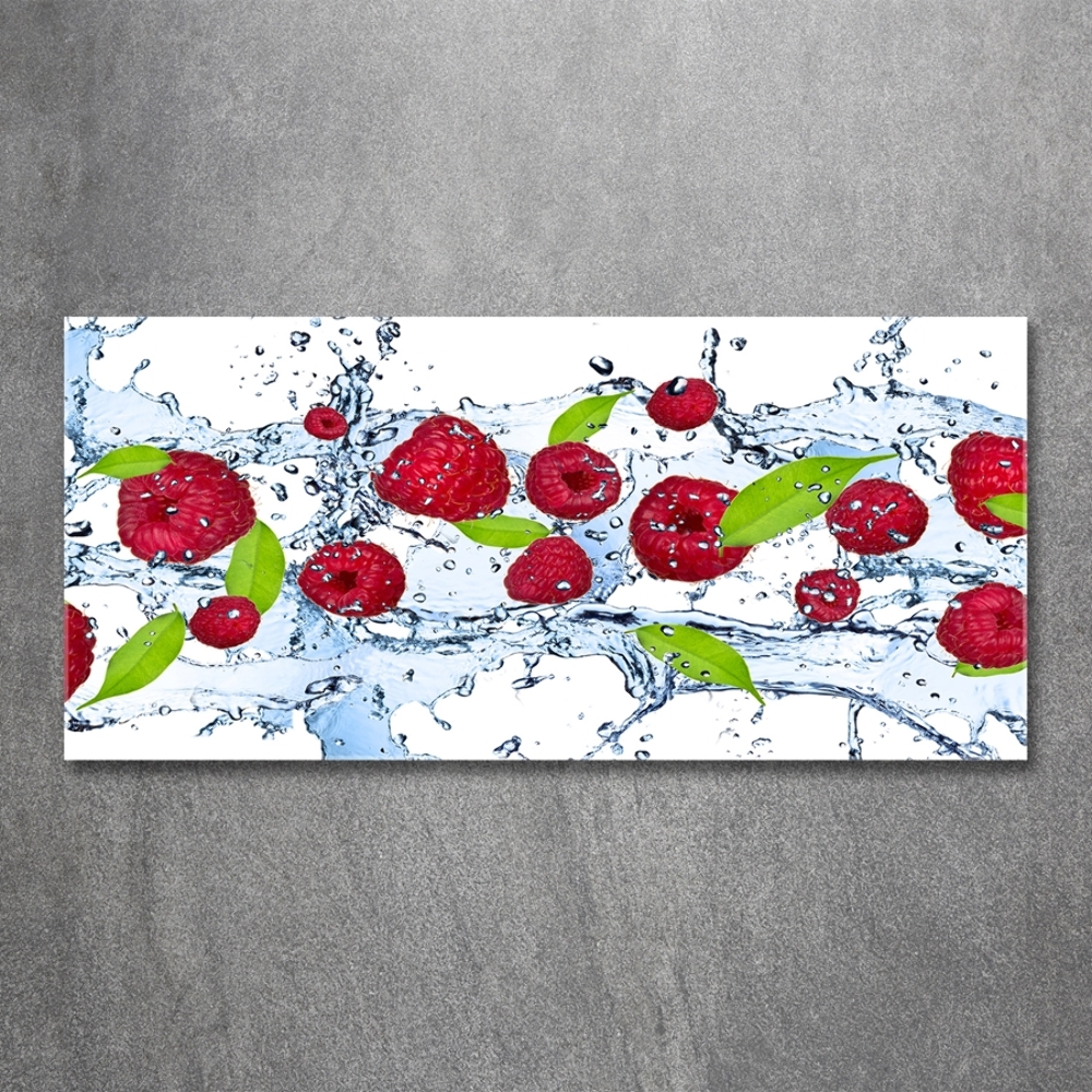 Tableau photo sur verre Framboises et eau