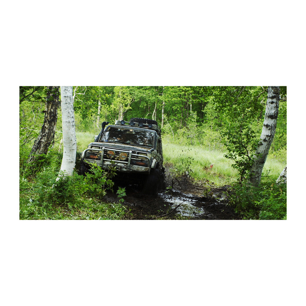 Tableau en verre Jeep dans la forêt