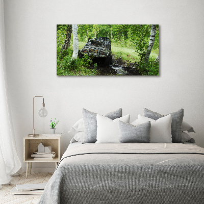 Tableau en verre Jeep dans la forêt