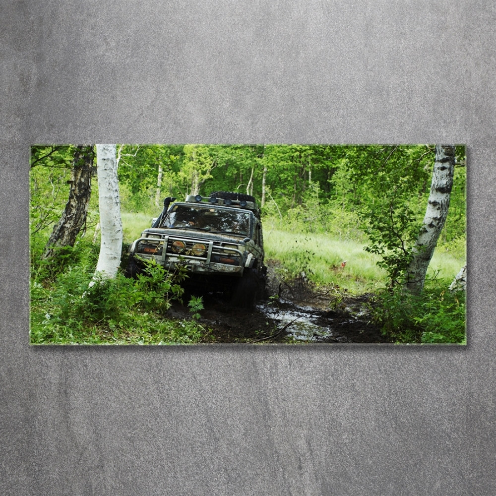 Tableau en verre Jeep dans la forêt