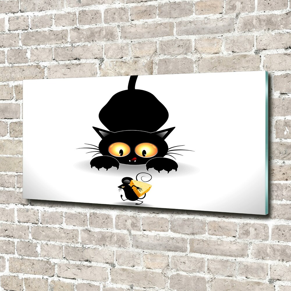 Tableau verre imprimé Chat et souris