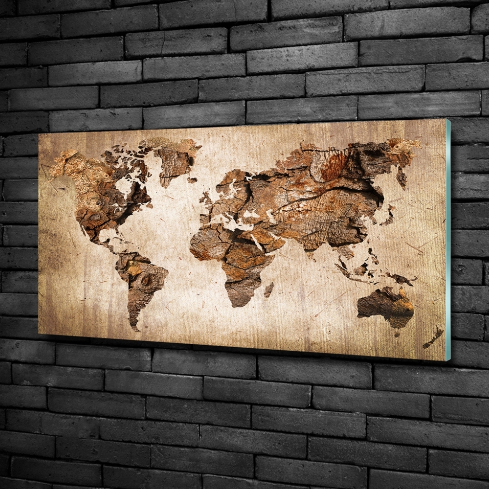 Tableau photo sur verre Carte du monde en bois