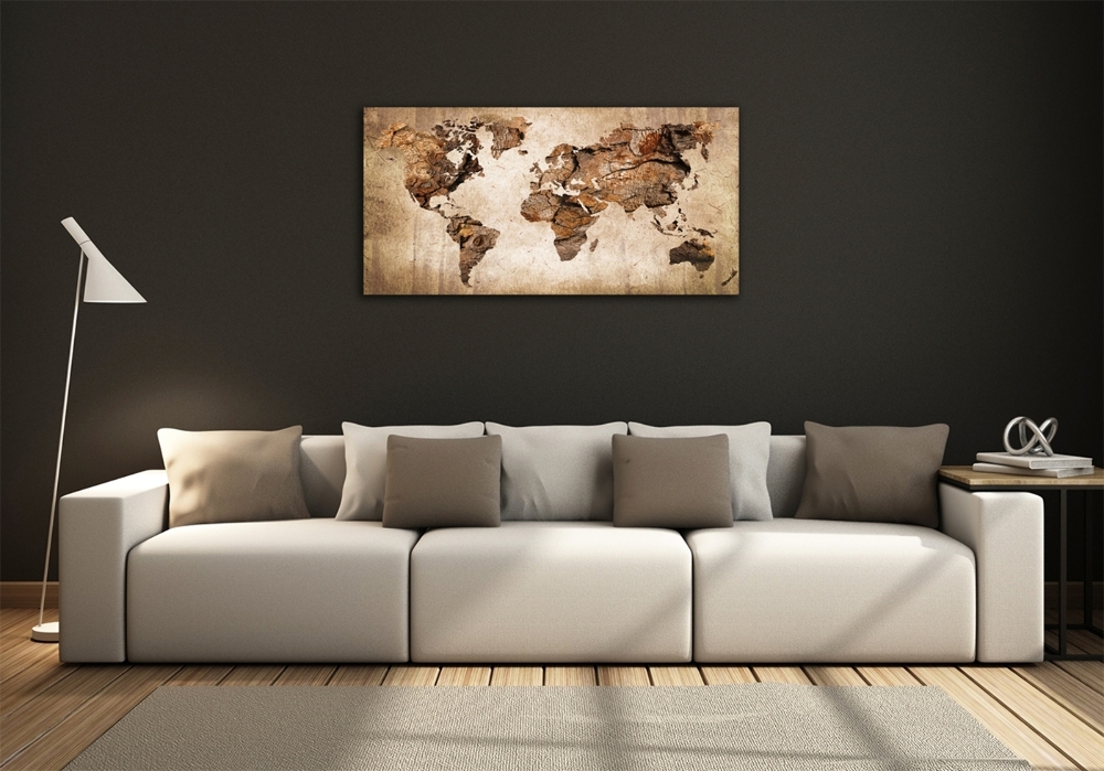 Tableau photo sur verre Carte du monde en bois