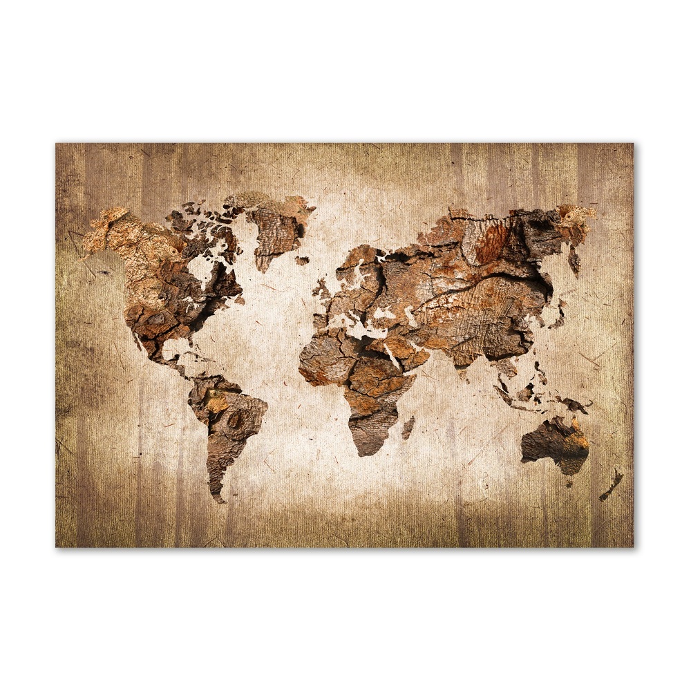 Tableau photo sur verre Carte du monde en bois