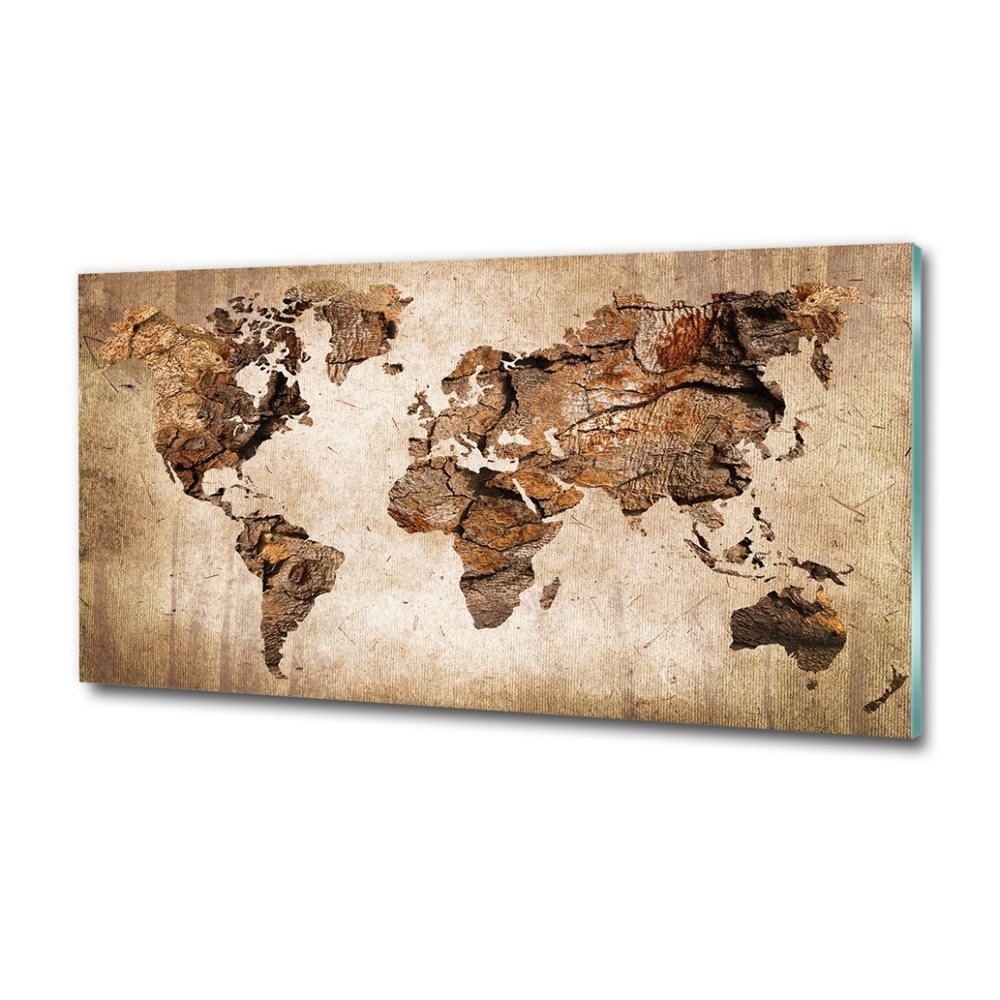 Tableau photo sur verre Carte du monde en bois