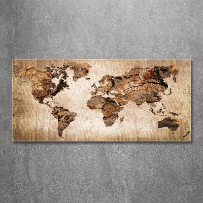 Tableau photo sur verre Carte du monde en bois