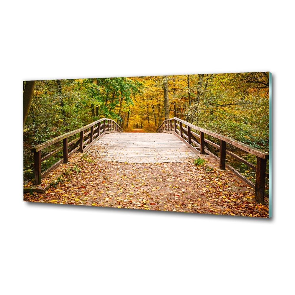 Tableau verre imprimé Pont dans les bois Automne