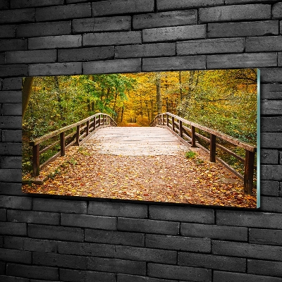 Tableau verre imprimé Pont dans les bois Automne