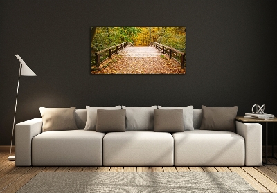 Tableau verre imprimé Pont dans les bois Automne