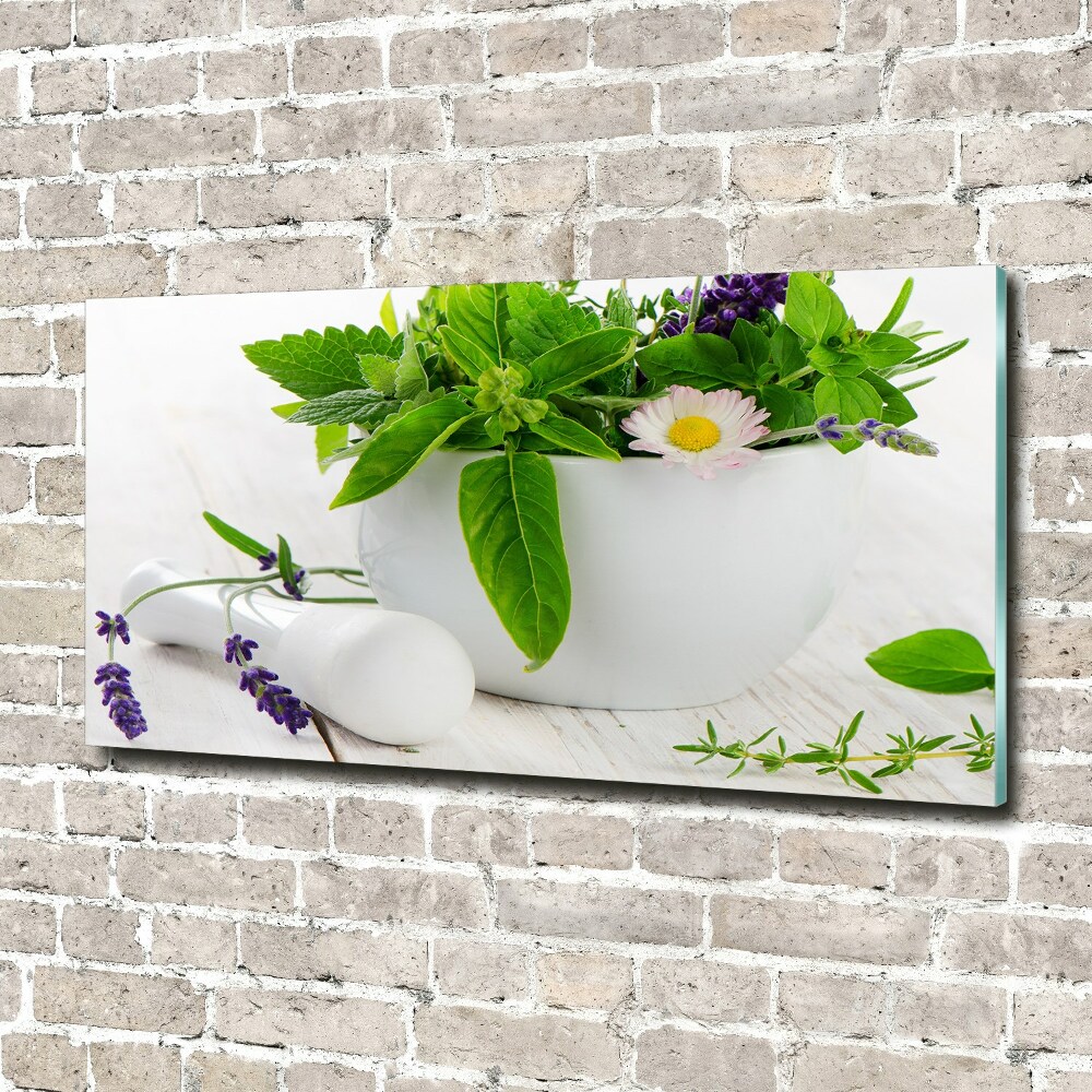 Tableau imprimé sur verre Mortier et herbes