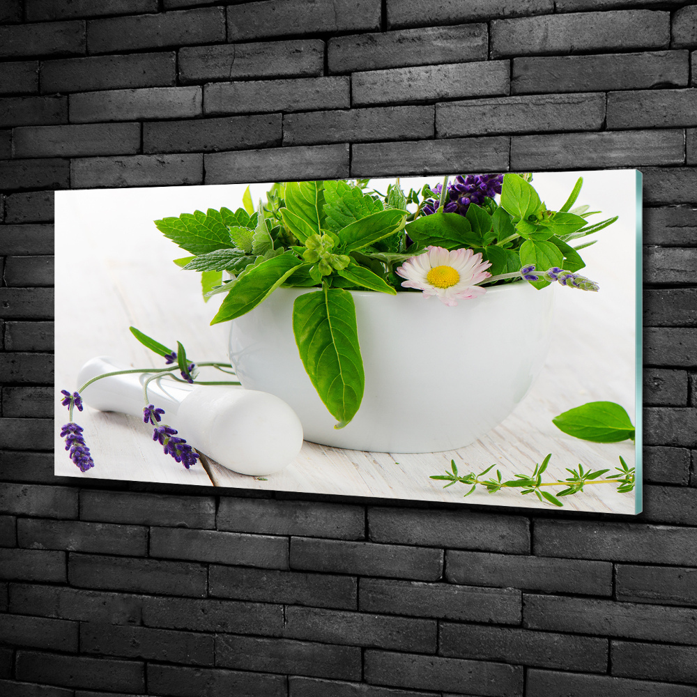 Tableau imprimé sur verre Mortier et herbes