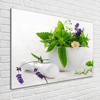 Tableau imprimé sur verre Mortier et herbes