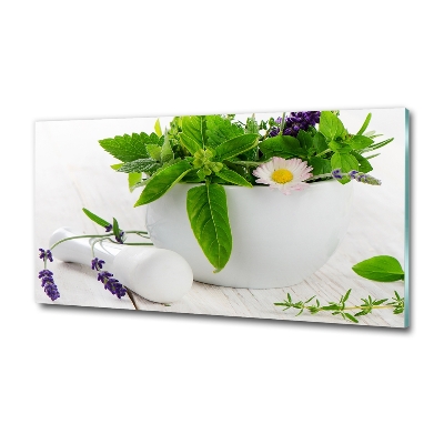 Tableau imprimé sur verre Mortier et herbes