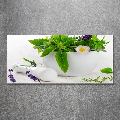 Tableau imprimé sur verre Mortier et herbes