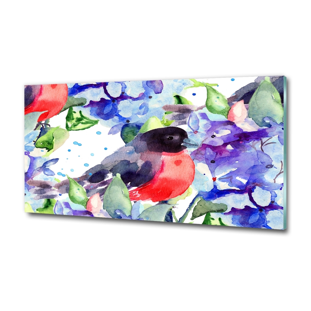 Tableau imprimé sur verre Oiseau et fleurs