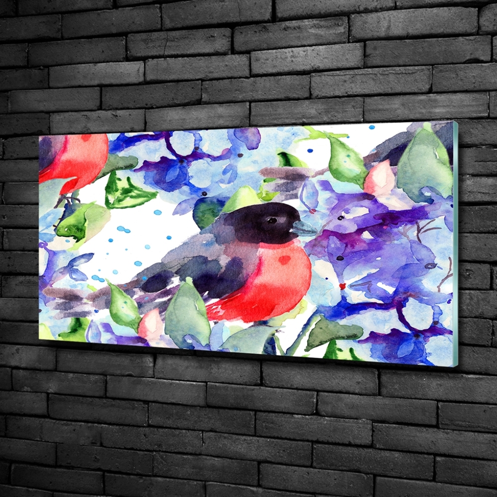 Tableau imprimé sur verre Oiseau et fleurs