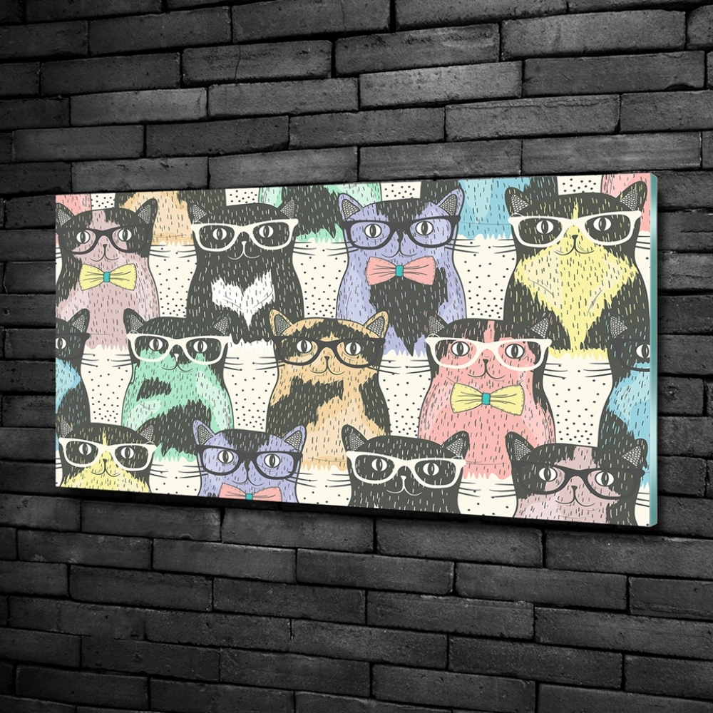 Tableau en verre Chats avec lunettes