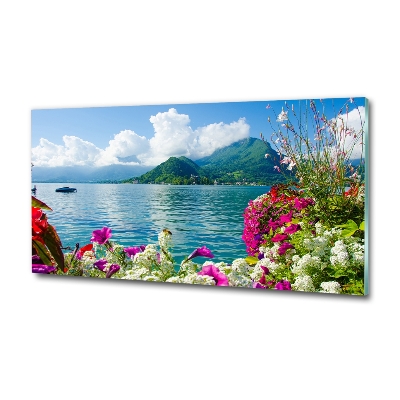 Tableau photo sur verre Fleurs au bord du lac