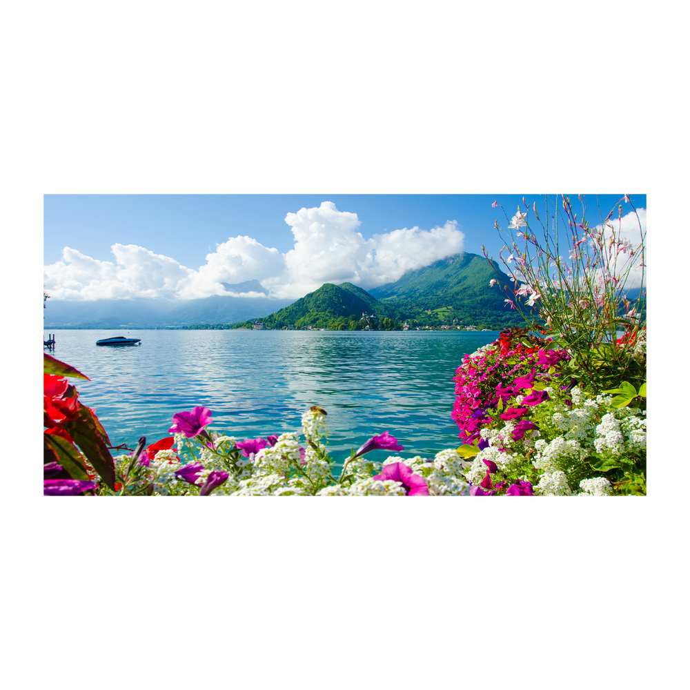 Tableau photo sur verre Fleurs au bord du lac