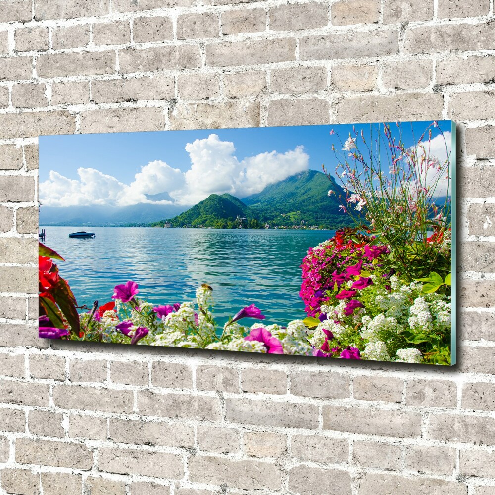 Tableau photo sur verre Fleurs au bord du lac