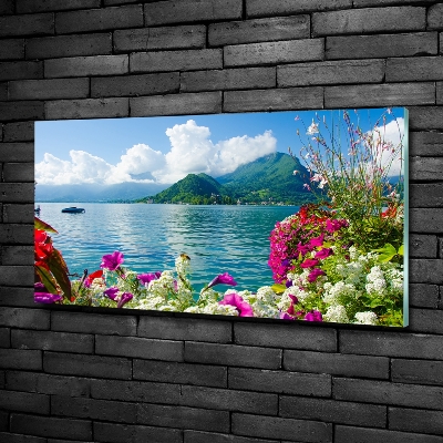 Tableau photo sur verre Fleurs au bord du lac