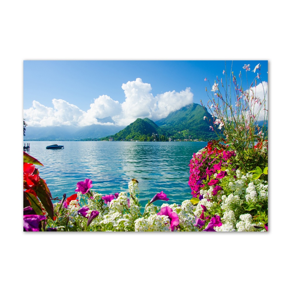 Tableau photo sur verre Fleurs au bord du lac