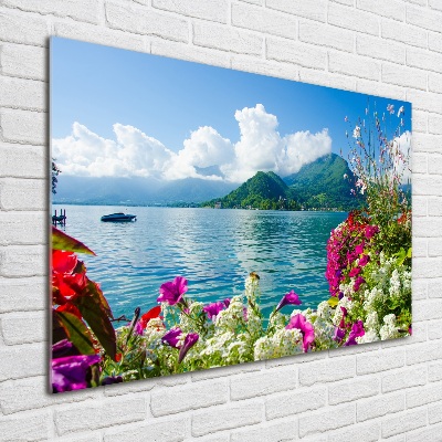 Tableau photo sur verre Fleurs au bord du lac